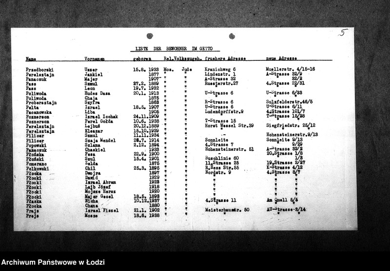 Obraz 9 z jednostki "[Alfabetyczny spis mieszkańców getta. Litera P]"