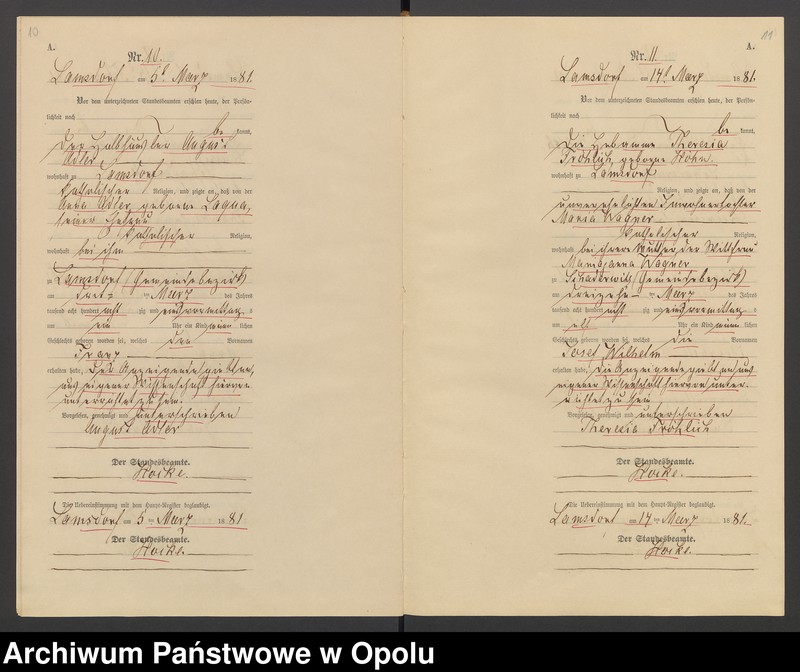 image.from.unit.number "Geburts-Neben-Register des Standesamts Lamsdorf No 15 pro 1881"