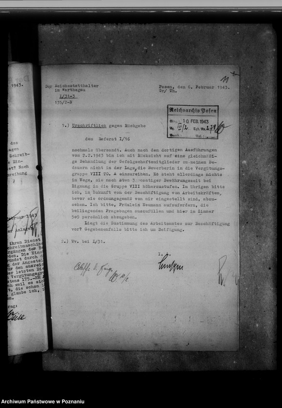 Obraz 15 z jednostki "Personalakten der Angestellten im Reichsarchiv - Posen, Hildegard Neumann"