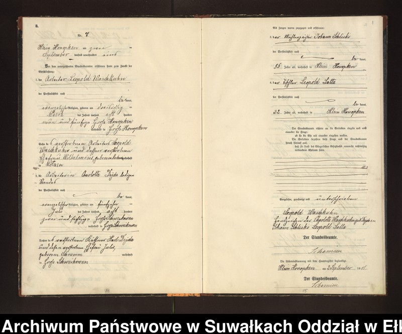 image.from.unit.number "Heiraths-Neben-Register des Preussischen Standes-Amtes Gross Konopken Kreis Loetzen"