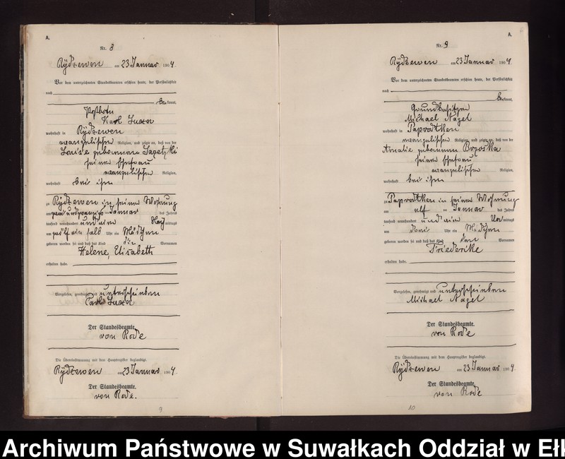 image.from.unit.number "Geburts-Neben-Register des Preussischen Standes-Amtes Rydzewen Kreis Lötzen"