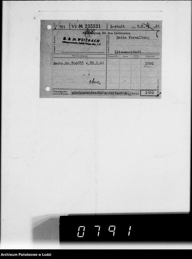 Obraz 10 z jednostki "F-ma St.Weilbach Litzmannstadt V Warenverwertung an den Juden Ältesten. Kinder-Kleider, Teppiche, Brücken"