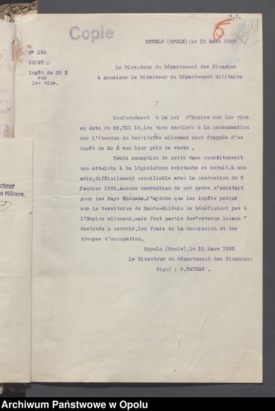 Obraz 12 z jednostki "Reparations civiles-Contentieux /Korespondencja i zarządzenia w sprawie odszkodowań cywilnych - sprawy sporne, wypadki, szkody/ 8.03 - 30.12.1920"