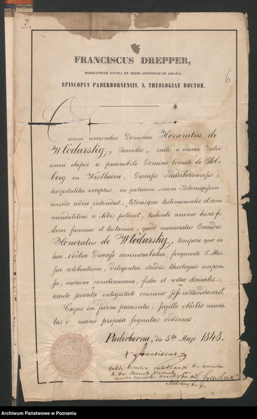 image.from.unit.number "A. betr. den polnischen Überläufer Honoratius von Włodarski"