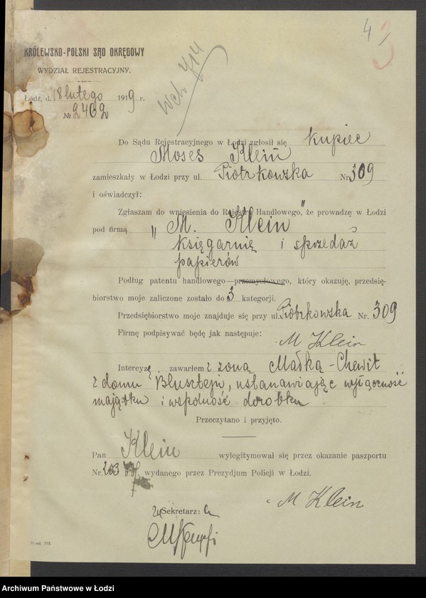 Obraz 6 z jednostki "Moses Klein- księgarnia i sprzedaż papierów"