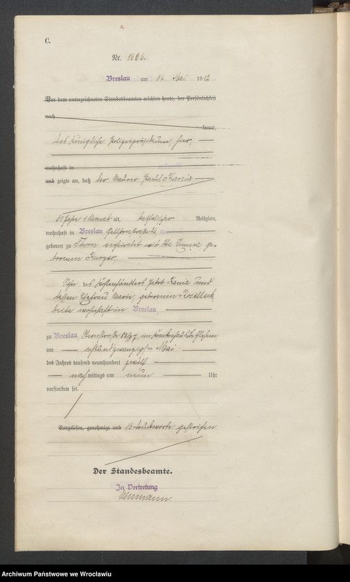 image.from.unit.number "Sterbe Haupt Register Standesamt Breslau III 1912 Band 5"