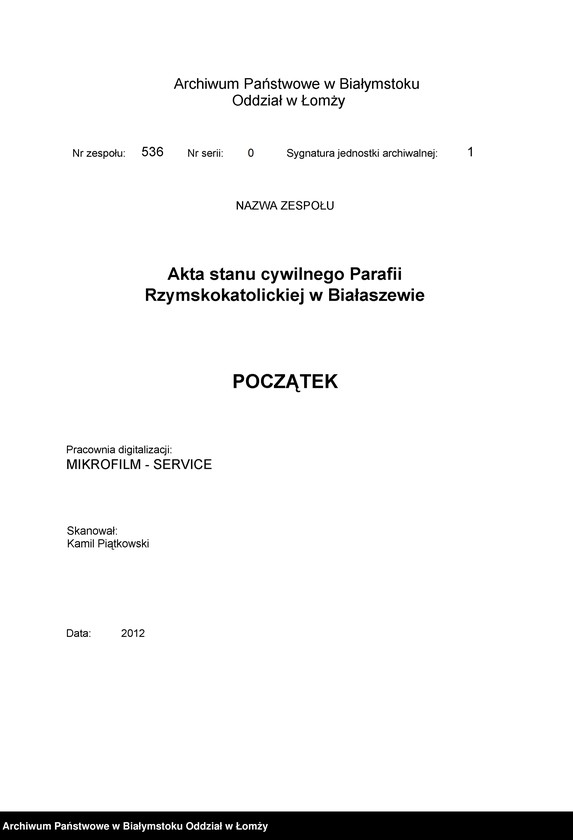 image.from.team "Akta stanu cywilnego Parafii Rzymskokatolickiej w Białaszewie"