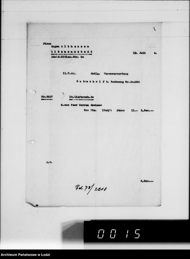 Obraz 13 z jednostki "Ausgehende Rechnungen [za dostawy towarów dla Getta]"