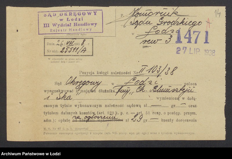 Obraz 16 z jednostki "Chaim Blumsztejn, Hena Joskowicz- wyrób i sprzedaż przędzy wigoniowej"