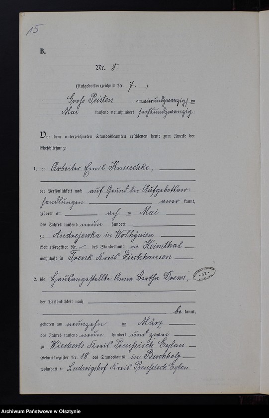 image.from.unit.number "Heiraths-Neben-Register Nr 1 - 15 [ Księga małżeństw - wtóropis ]"