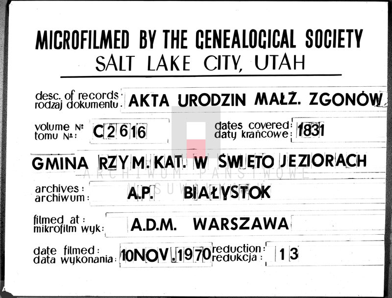 image.from.unit.number "Księga duplikat urodzonych, zaślubionych, zmarłych parafij święto jeziorskiey z roku 1831 od dnia 1-go stycznia do ostatniego grudnia r. B."