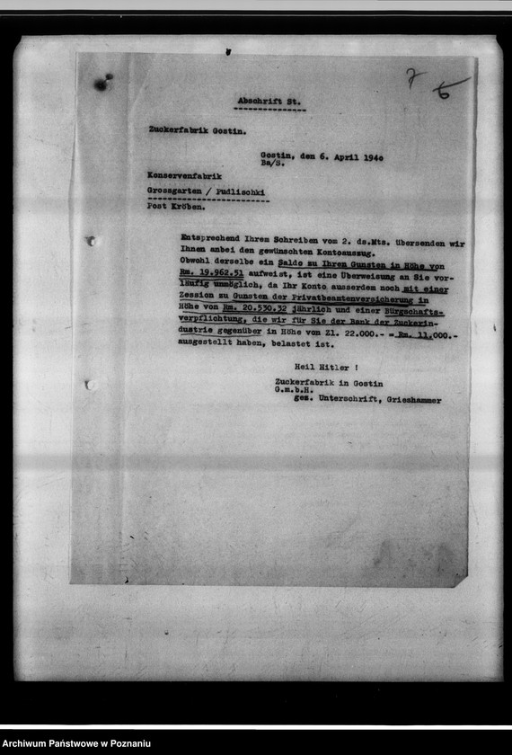 Obraz 11 z jednostki "Forderungen Grossgarten contra Zuckerfabrik Gostingen [za dostarczone buraki cukrowe]."