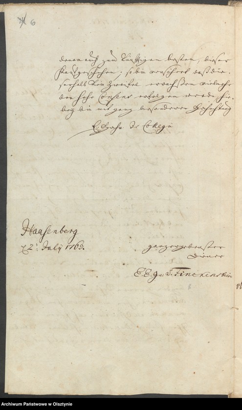 image.from.unit.number "In S. [Sachen] des Cammerers Elias Ernst Grafen von Finkenstein auf Hasenberg. Den Verkauff seiner Adelichen Gütter Alt=Doehringen [Durąg] und Glanden [Glądy]"