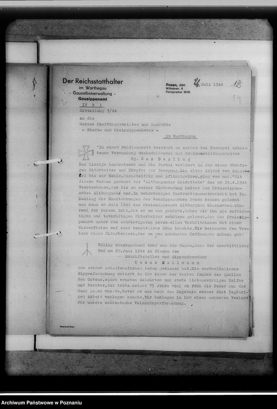 Obraz 18 z jednostki "Mittelungsblätter an die Kreissippenämter für das Geschäftsjahr 1944/45"