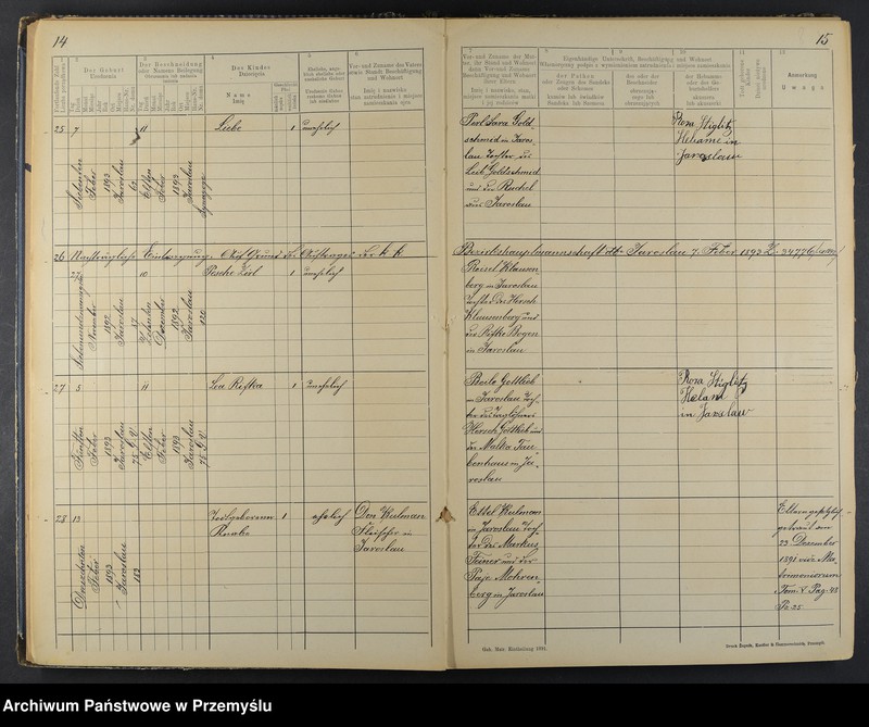 image.from.unit.number "Geburtsbuch des Isr.[aelitischen] Matriken-Bezirkes Jaroslau 1893"