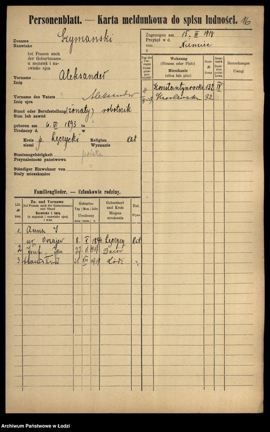 Obraz 18 z jednostki "[Spis ludności Łodzi] Szymański-Szymczacka"
