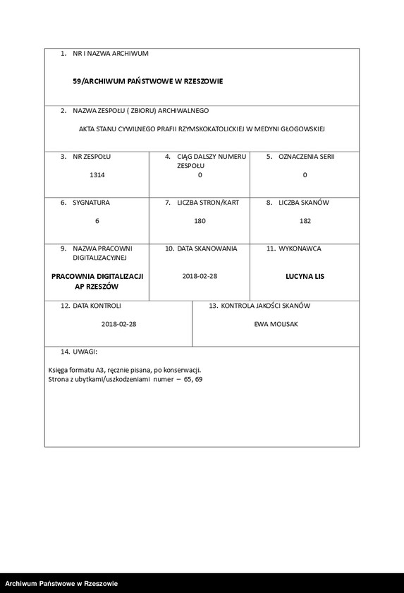 image.from.unit.number "Księga zgonów miejscowości Medynia Głogowska i Medynia Łańcucka"
