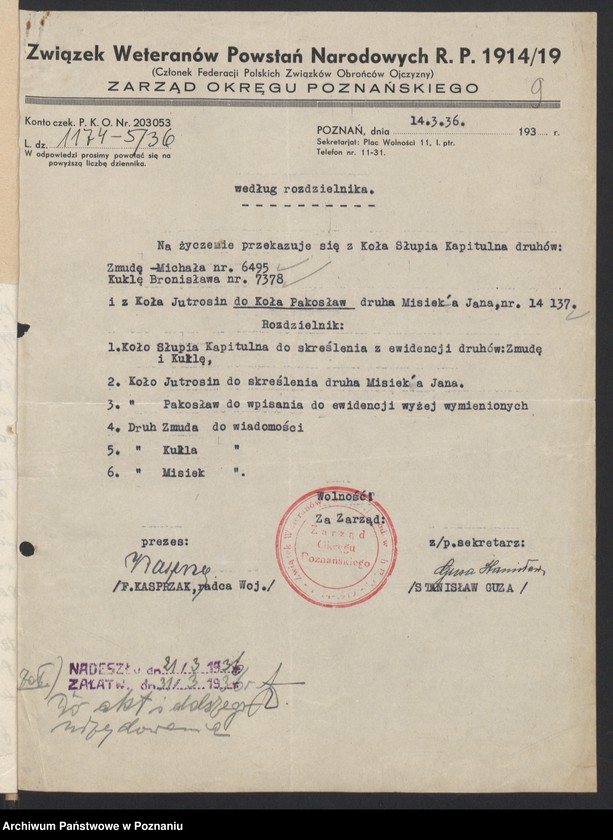 Obraz 12 z jednostki "Pakosław, powiat Rawicz - akta koła."