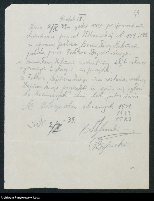 Obraz 13 z jednostki "[Akta X Komisariatu Milicji Obywatelskiej - protokoły zajść ulicznych, aresztowań i osób zaginionych]"