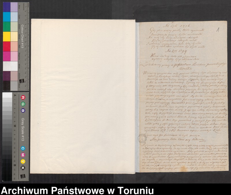 image.from.unit.number "List od króla Stanisława Augusta pisany do kasztelana inowrocławskiego Skarbka z 10.VI.1768 i odpowiedź na niego od Skarbka"