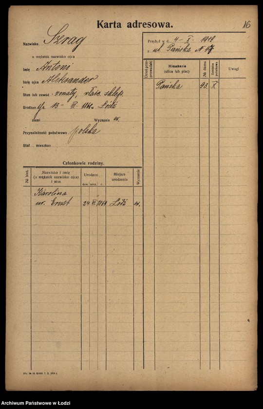 Obraz 18 z jednostki "[Spis ludności Łodzi] Szpulińska-Szron"