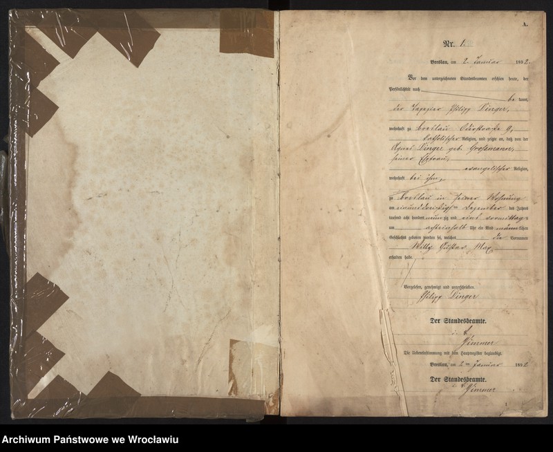 image.from.unit.number "Geburts-Neben-Register Breslau I 1892 Band 1"