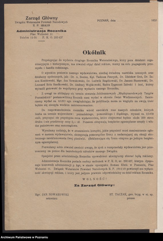 Obraz 7 z jednostki "Członkowie Zarządu Okręgu Związku Weteranów Powstań Narodowych i Związku Powstańców Wielkopolskich [korespondencja]"