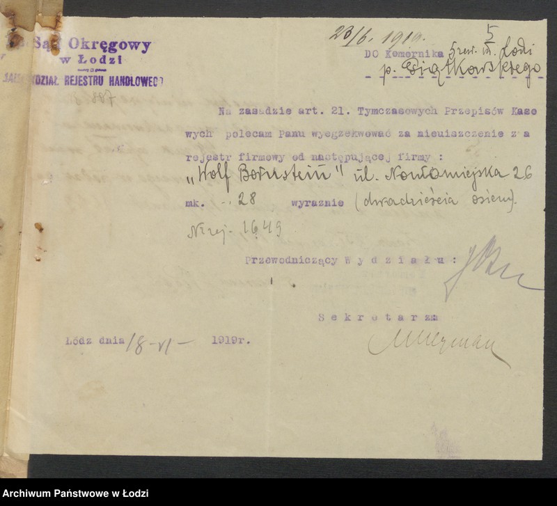 Obraz 7 z jednostki "Wolf Bornstein- sprzedaż gotowej gareroby i towarów manufakturowych"