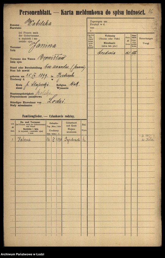 Obraz 18 z jednostki "[Spis ludności Łodzi] Wabdanowski - Wagman"
