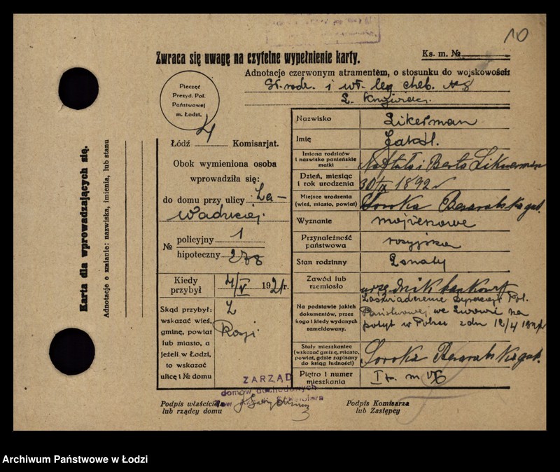 Obraz 12 z jednostki "[Spis ludności Łodzi] Like - Linke"