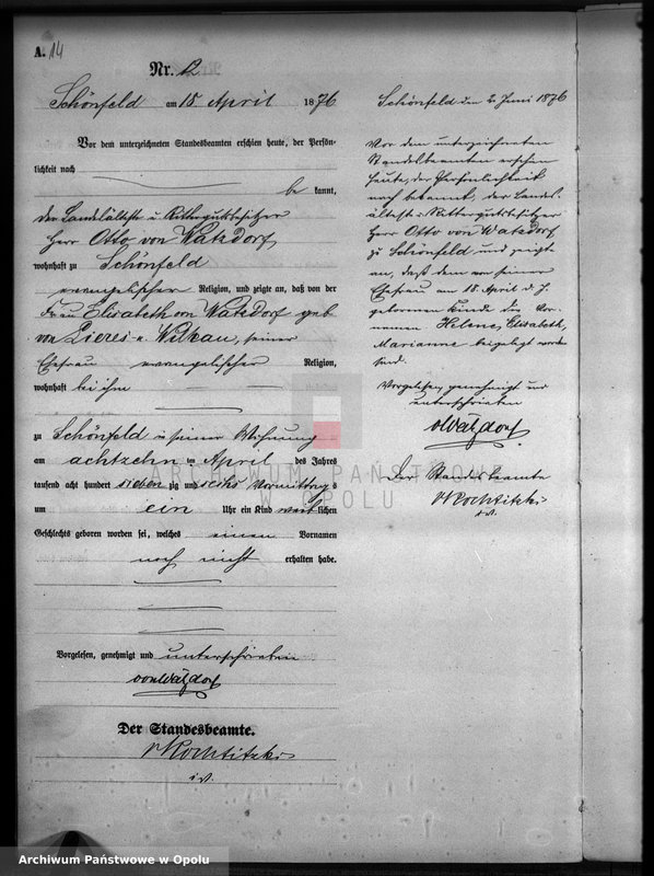 image.from.unit.number "Geburts-Haupt-Register Standesamts Schönfeld pro 1876"