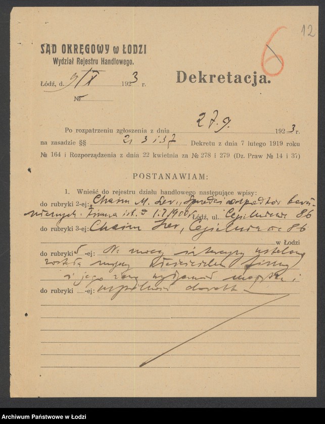 Obraz 14 z jednostki "Chaim M.Szer- sprzedaż bawełnianych odpadków"