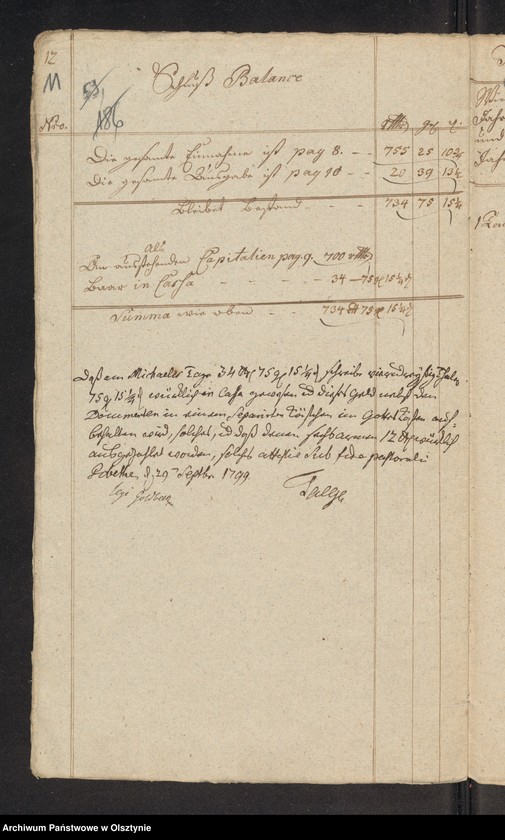 image.from.unit.number "Administrations Rechnung über des Stolterfothsche Legaten Capital und derer Intereßen deßen Einnahme und Ausgabe zu Pobethen von Michaelis 1798 bis Michaelis 1799"