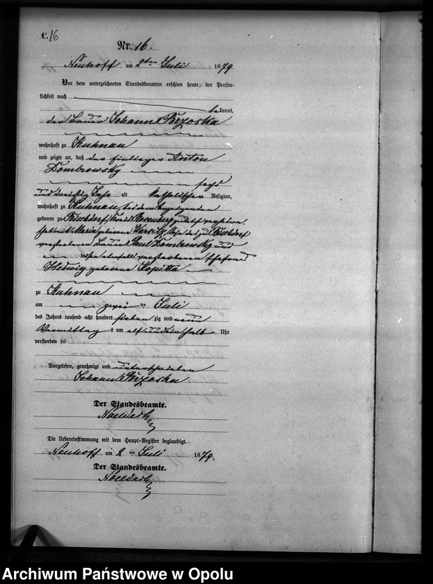 Obraz 19 z jednostki "Sterbe-Neben-Register Standesamts Kuhnau pro 1879"
