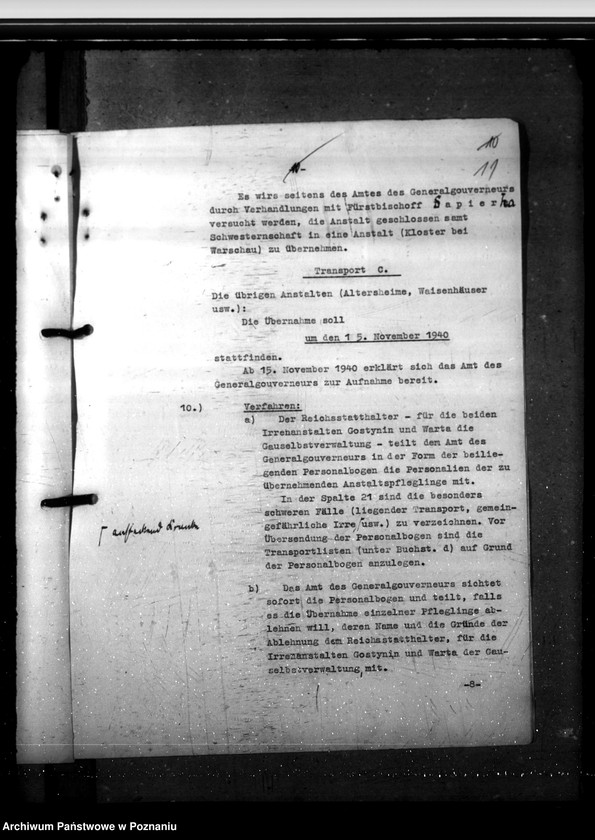 Obraz 16 z jednostki "Fürsorgerechtliche Übernahme der im Warthegau befindlichen polnischen Anstaltsinsassen in das Generalgouvernement"