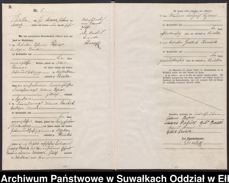image.from.unit.number "Heiraths-Haupt-Register des Königlichen Preussischen Standes-Amtes Bialla Kreis Johannisburg"