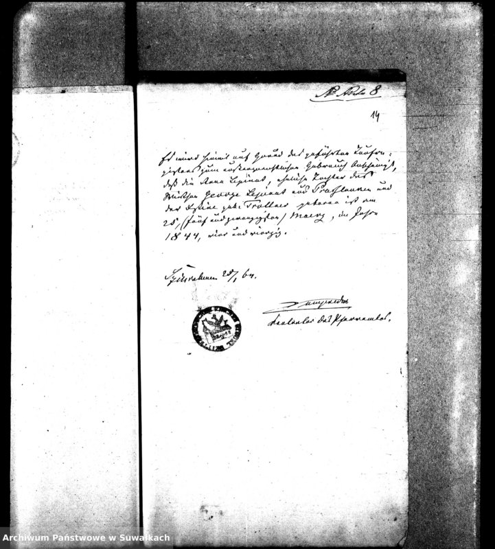 image.from.unit.number "Dowody do Aktów Małżeństw Parafii Ewang.-Augsburskiej Wiżajny za rok 1864"
