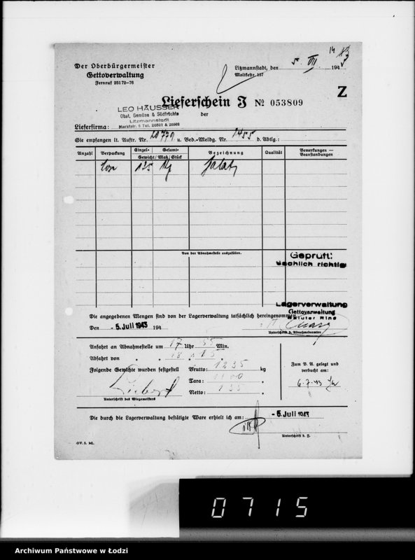 Obraz 18 z jednostki "Lebensmitteleinkauf, Aufträge, [Lieferscheinen und Rechnungen] 20721-20780"