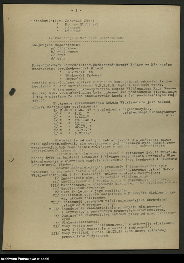 Obraz 20 z jednostki "Sekcja Włókiennicza-protokoły posiedzeń, sprawozdania"