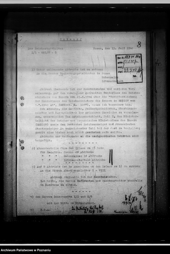 Obraz 12 z jednostki "Przepisy i korespondencja w sprawie dzienników urzędowych, ksiąg adresowanych itp.."