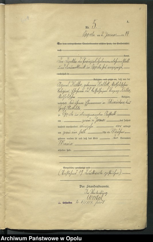 image.from.unit.number "Urząd Stanu Cywilnego Opole Księga Urodzeń Rok 1914 1-519"