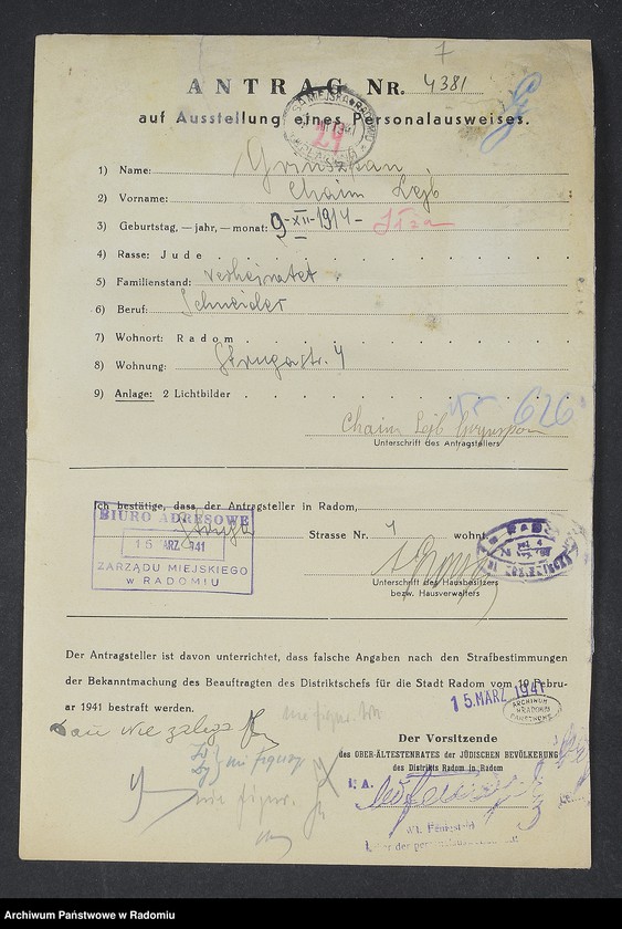 image.from.unit.number "[Wnioski o wydanie dowodów osobistych oraz nie odebrane dowody Grynszpan - Gutman Hercyk]"