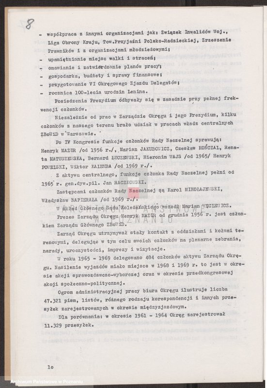 Obraz 20 z jednostki "Materiały sprawozdawcze na Vl Okręgowy Zjazd Delegatów Związku Bojowników o Wolność i Demokrację w Poznaniu."