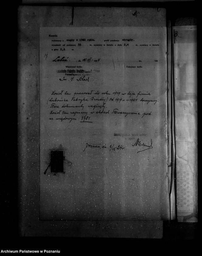 Obraz 11 z jednostki "Lubońska Fabryka Drożdży w Luboniu nr woj. kotła 5761"