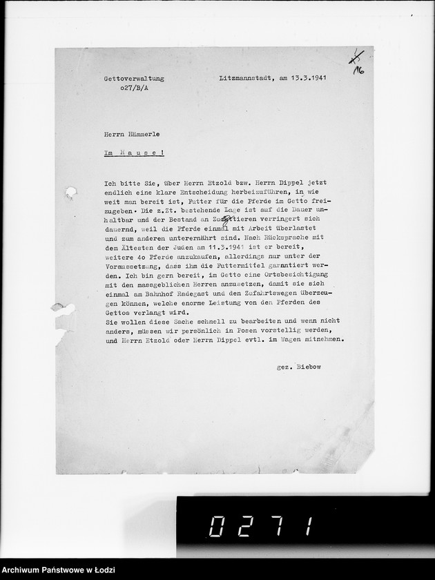 Obraz 20 z jednostki "Zuteilung von Futtermittel für die im Getto befindlichen Pferde."