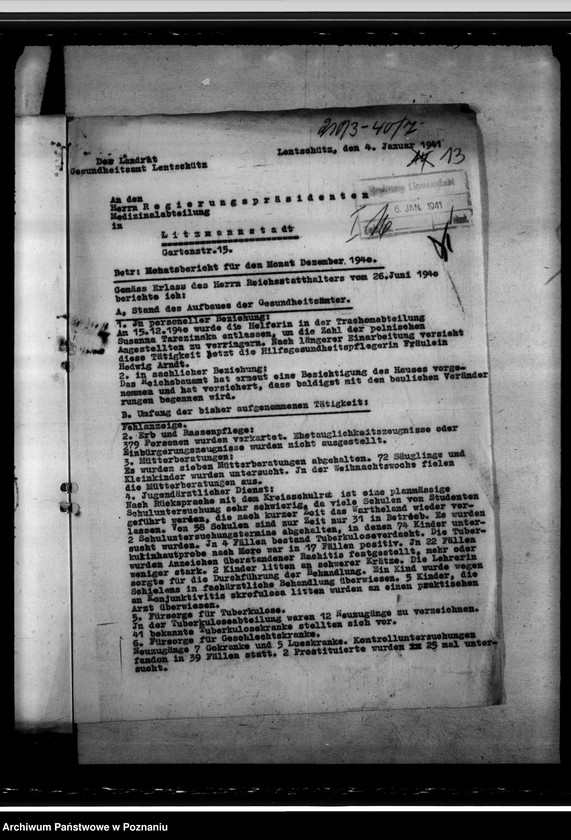 Obraz 17 z jednostki "Stand des Gesundheitswesens im Kreise Lentschütz (Łęczyca)"