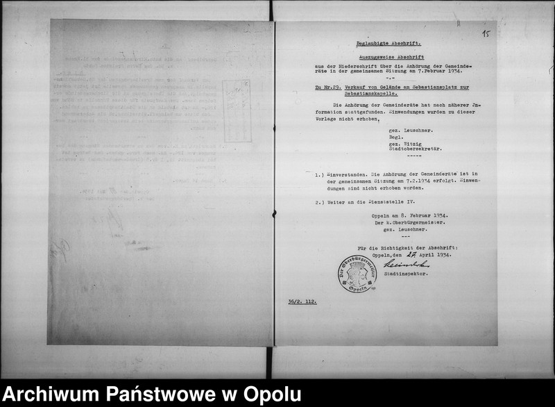 Obraz 13 z jednostki "[Dotyczy rozbudowy kościółka św. Sebastiana w Opolu, odstąpienia parceli przez gminę miejską na powyższy cel]"