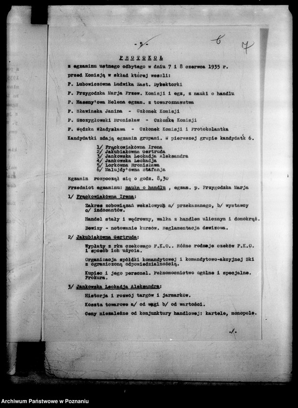 Obraz 12 z jednostki "Państwowa Szkoła Przemysłowo Handlowa Żeńska- Leszno [protokół z egzaminu końcowego]"