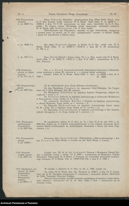 Obraz 4 z jednostki "/Rozkazy Dowództwa Okręgu Generalnego w Poznaniu/, nr 81-115."
