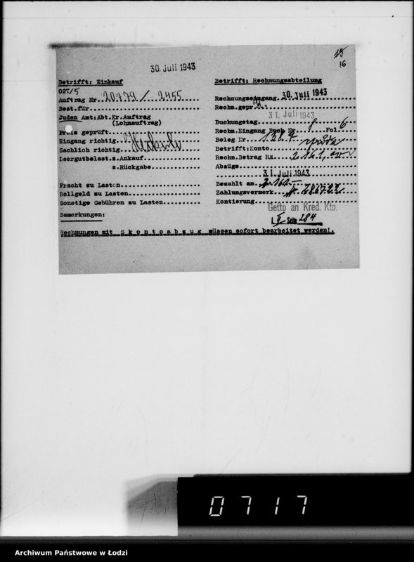 Obraz 20 z jednostki "Lebensmitteleinkauf, Aufträge, [Lieferscheinen und Rechnungen] 20721-20780"